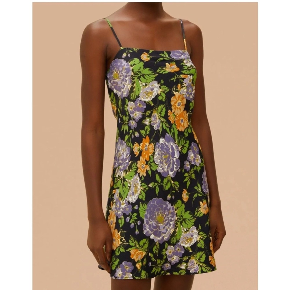 Farm Rio Capri Floral Mini Dress Women Large Viscose Sleeveless Slip Black